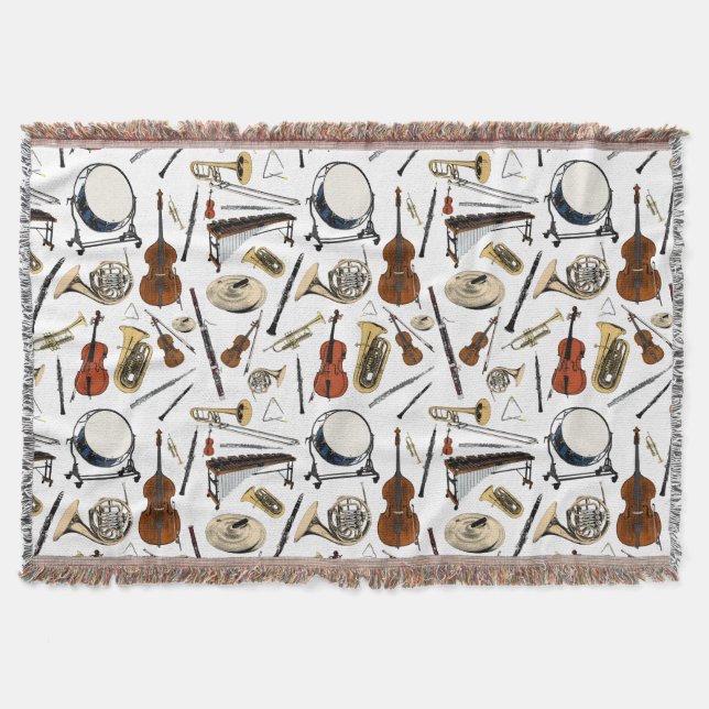 Orchestra Instruments Pattern Throw Blanket (Front)