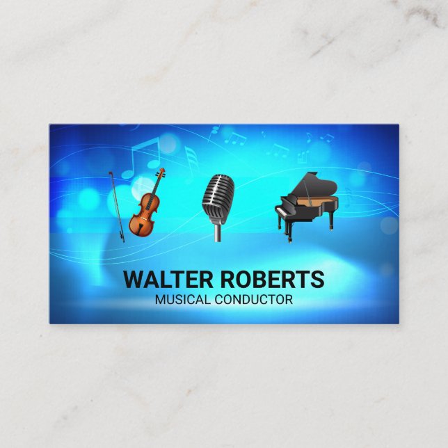 Orchestra | Microphone Violin Piano Business Card (Front)