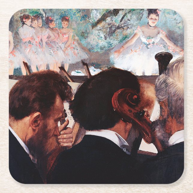 Orchestra Musicians, Edgar Degas Square Paper Coaster (Front)
