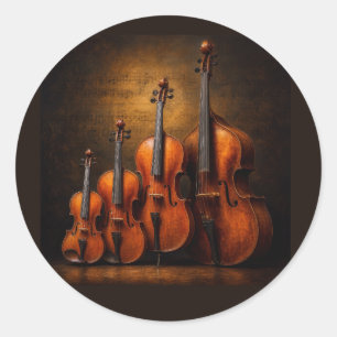 Orchestral Elegance: The Violin Family Stage Portr Classic Round Sticker