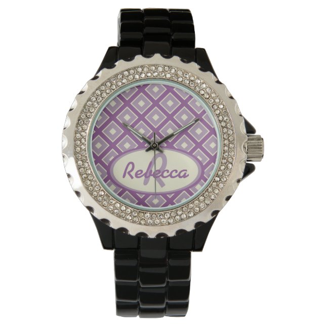 Orchid and mauve chic diamond pattern watch (Front)