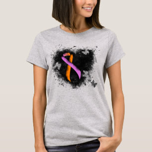 Orchid and Orange Awareness Ribbon Grunge Heart T-Shirt
