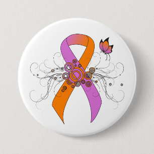 Orchid and Orange Awareness Ribbon with Butterfly 7.5 Cm Round Badge