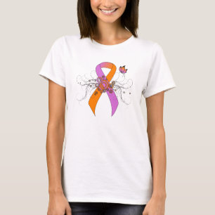 Orchid and Orange Awareness Ribbon with Butterfly T-Shirt