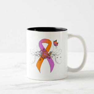 Orchid and Orange Awareness Ribbon with Butterfly Two-Tone Coffee Mug