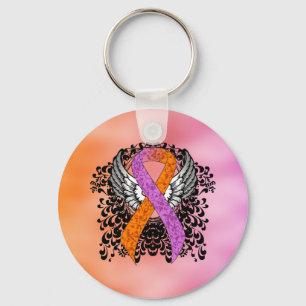 Orchid and Orange Awareness Ribbon with Wings Key Ring