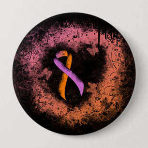 Orchid and Orange Ribbon Grunge Heart 10 Cm Round Badge
