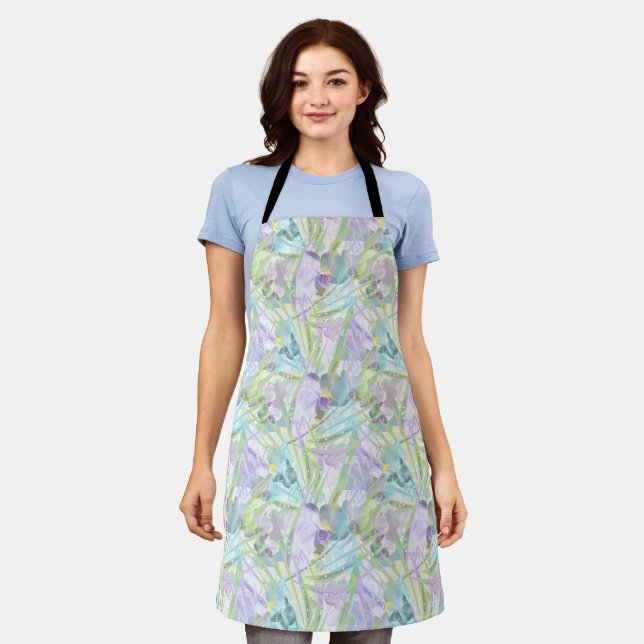 Orchid and palm leaves, tropical apron (Worn)
