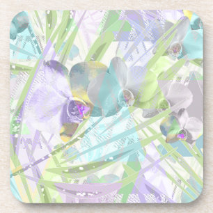 Orchid and palm leaves, tropical coaster