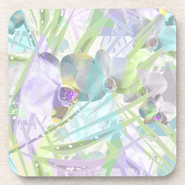 Orchid and palm leaves, tropical coaster (Front)