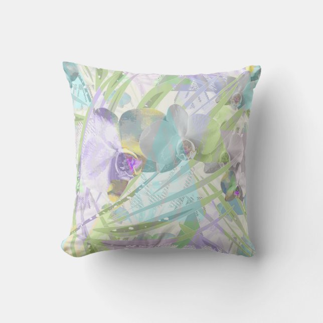 Orchid and palm leaves, tropical cushion (Front)
