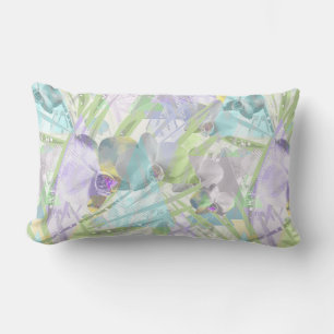 Orchid and palm leaves, tropical lumbar cushion