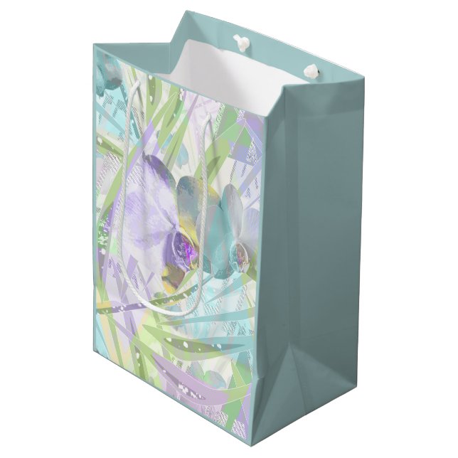 Orchid and palm leaves, tropical medium gift bag (Front Angled)