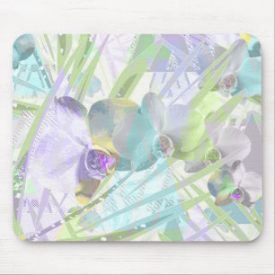 Orchid and palm leaves, tropical mouse pad
