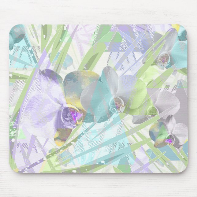 Orchid and palm leaves, tropical mouse pad (Front)