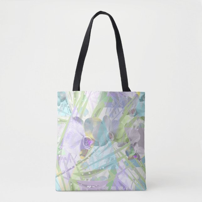 Orchid and palm leaves, tropical tote bag (Front)