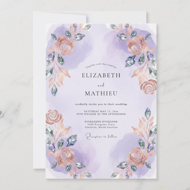 Orchid Apricot Garland Wedding Invitation (Front)