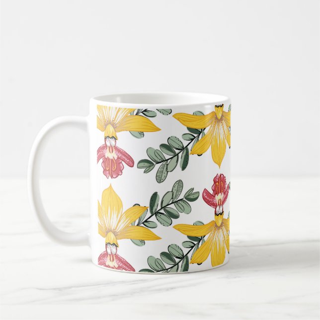 Orchid Beauty: Floral Pattern Elegance. Coffee Mug (Left)