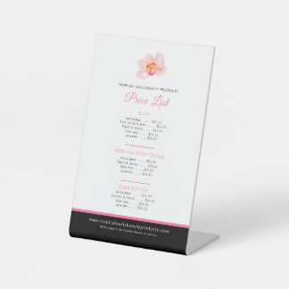 Orchid beauty product price list pink black Pedestal Sign