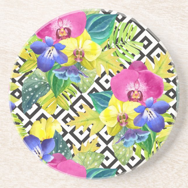 Orchid Begonia And Palm Leaves Coaster (Front)