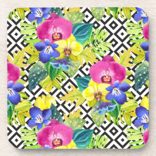 Orchid Begonia And Palm Leaves Coaster