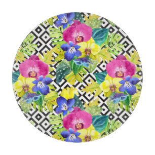Orchid Begonia And Palm Leaves Cutting Board