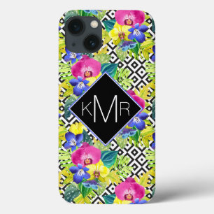 Orchid Begonia And Palm Leaves Monogram iPhone 13 Case