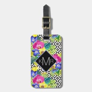Orchid Begonia And Palm Leaves Monogram Luggage Tag