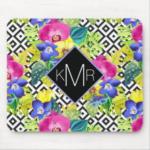 Orchid Begonia And Palm Leaves Monogram Mouse Pad