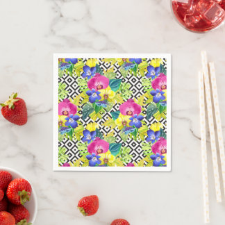 Orchid Begonia And Palm Leaves Napkin
