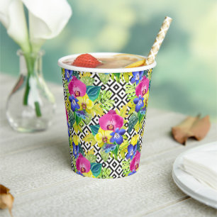Orchid Begonia And Palm Leaves Paper Cups