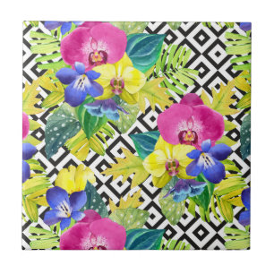 Orchid Begonia And Palm Leaves Tile