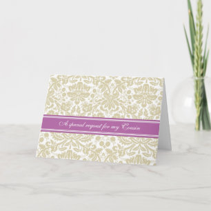 Orchid Beige Damask Cousin Bridesmaid Invitation