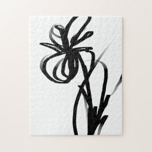 Orchid Blanc: Abstract White & Black Jigsaw Puzzle