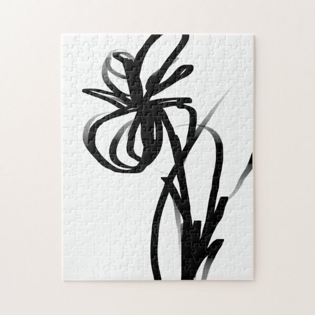 Orchid Blanc: Abstract White & Black Jigsaw Puzzle (Vertical)
