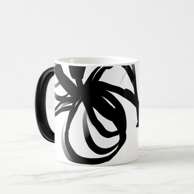 Orchid Blanc: Abstract White & Black Magic Mug (Front Left)