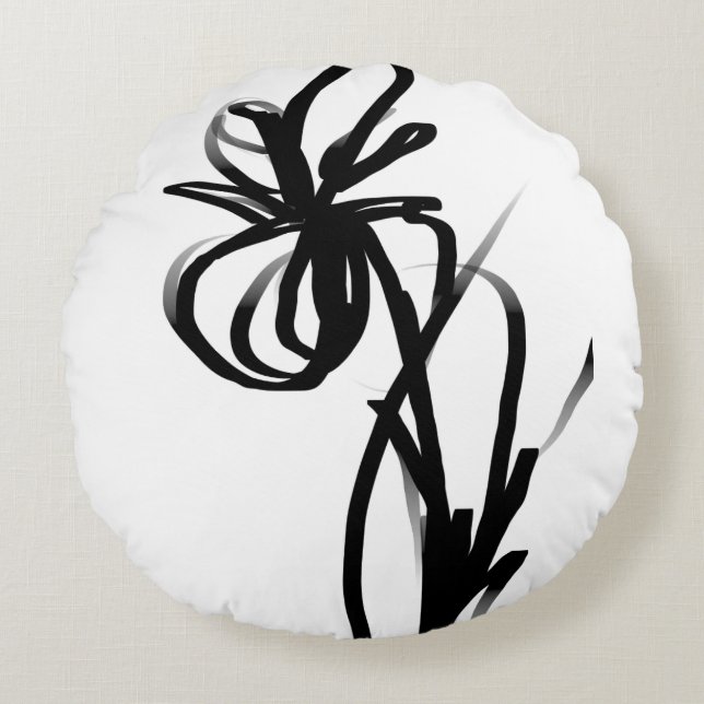 Orchid Blanc: Abstract White & Black Round Cushion (Front)
