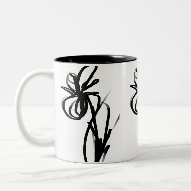 Orchid Blanc: Abstract White & Black Two-Tone Coffee Mug (Left)