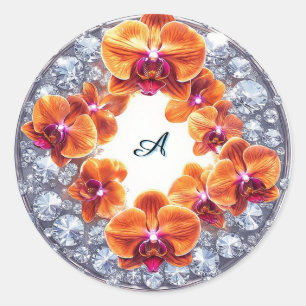 Orchid Blossoms Embedded in Crystals Classic Round Sticker