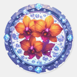 Orchid Blossoms Embedded in Crystals Classic Round Sticker
