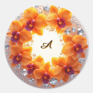 Orchid Blossoms Embedded in Crystals Classic Round Sticker