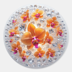 Orchid Blossoms Embedded in Crystals Classic Round Sticker