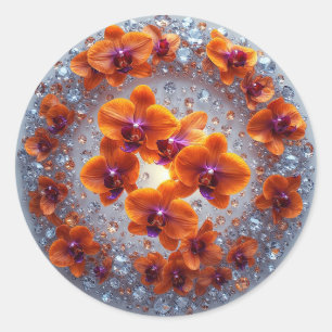 Orchid Blossoms Embedded in Crystals Classic Round Sticker