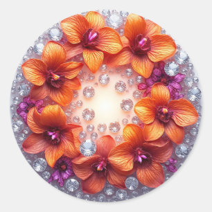 Orchid Blossoms Embedded in Crystals Classic Round Sticker