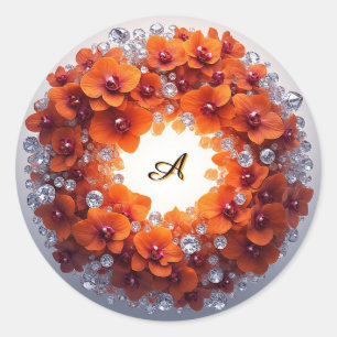Orchid Blossoms Embedded in Crystals Classic Round Sticker