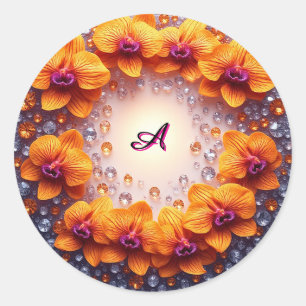 Orchid Blossoms Embedded in Crystals Classic Round Sticker