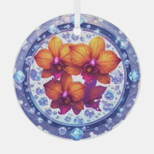 Orchid Blossoms Embedded in Crystals Glass Tree Decoration