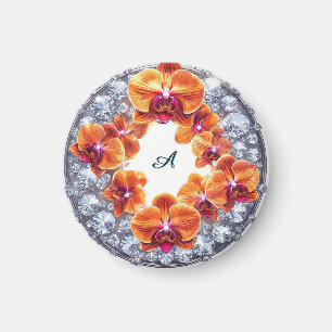 Orchid Blossoms Embedded in Crystals Magnet