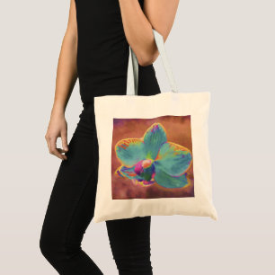 Orchid blue purple brown floral painting tote bag