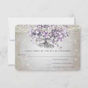 Orchid Blush Lavender Heart Leaf Tree Wedding RSVP Card